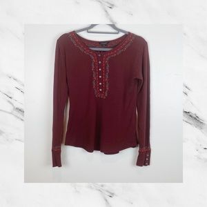 Lucky Brand Red Button Long Sleeve Thermal Henley